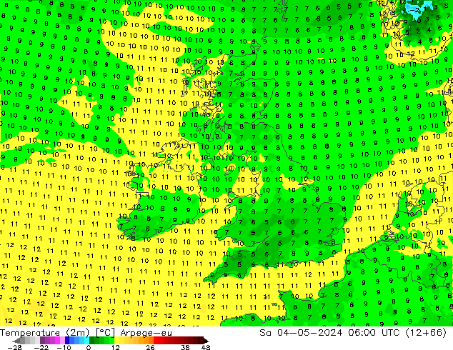 température (2m) Arpege-eu sam 04.05.2024 06 UTC