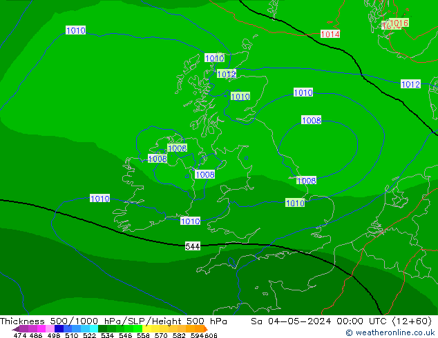 Schichtdicke 500-1000 hPa Arpege-eu Sa 04.05.2024 00 UTC