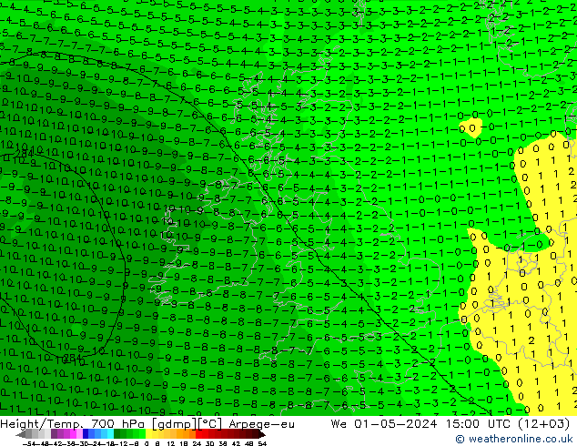 Height/Temp. 700 hPa Arpege-eu  01.05.2024 15 UTC