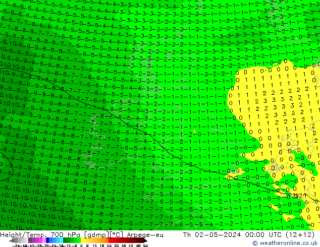 Height/Temp. 700 hPa Arpege-eu Do 02.05.2024 00 UTC