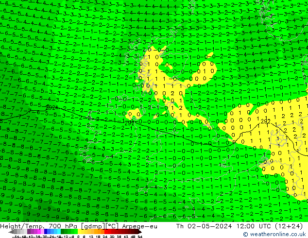 Height/Temp. 700 hPa Arpege-eu gio 02.05.2024 12 UTC