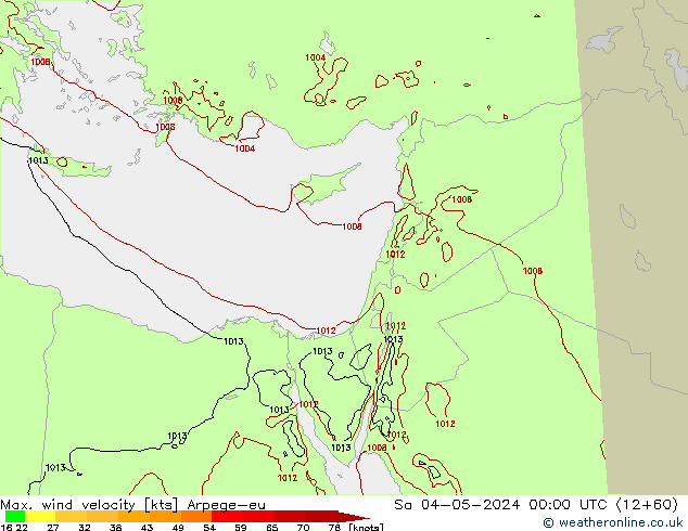 Max. wind velocity Arpege-eu сб 04.05.2024 00 UTC