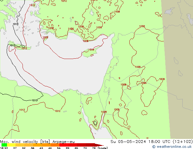 Max. wind velocity Arpege-eu dom 05.05.2024 18 UTC