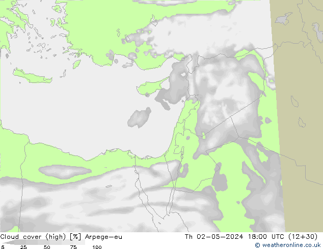 Cloud cover (high) Arpege-eu Th 02.05.2024 18 UTC