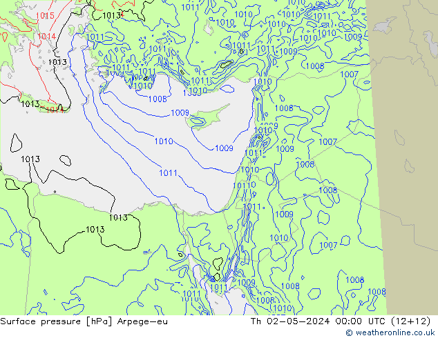 Surface pressure Arpege-eu Th 02.05.2024 00 UTC