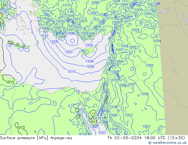 Surface pressure Arpege-eu Th 02.05.2024 18 UTC