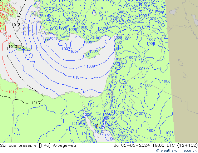 Atmosférický tlak Arpege-eu Ne 05.05.2024 18 UTC