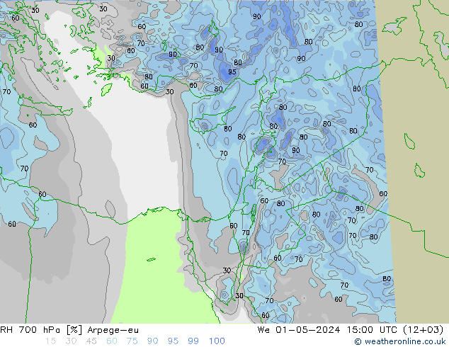 RH 700 hPa Arpege-eu  01.05.2024 15 UTC