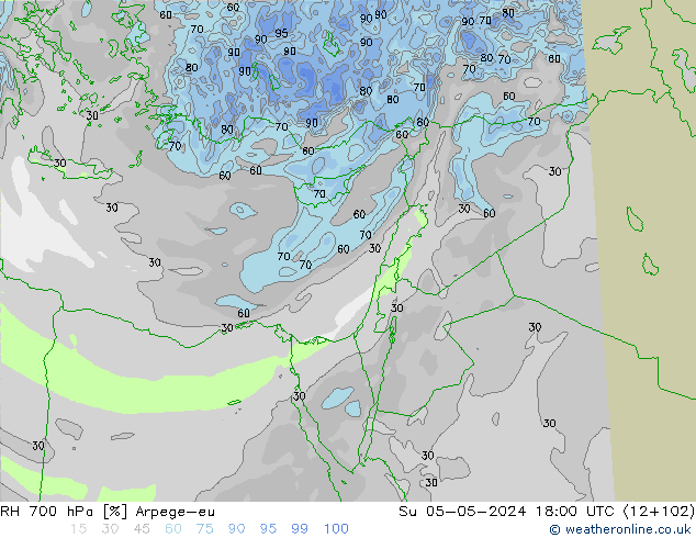 RH 700 hPa Arpege-eu Su 05.05.2024 18 UTC