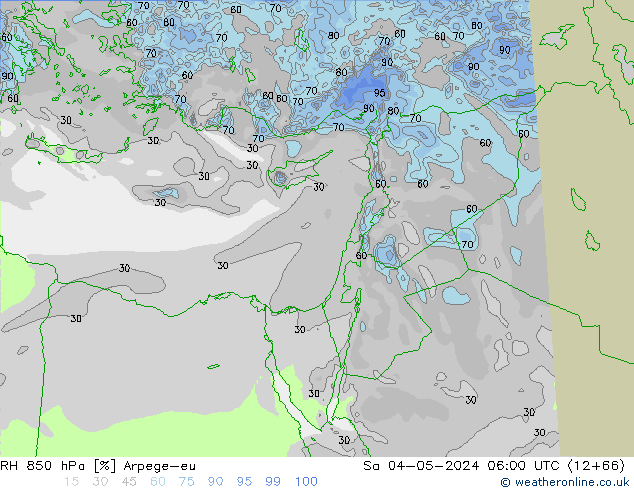 RH 850 hPa Arpege-eu Sa 04.05.2024 06 UTC