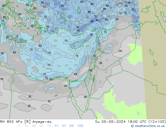 RH 850 hPa Arpege-eu nie. 05.05.2024 18 UTC