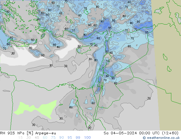 RH 925 hPa Arpege-eu Sáb 04.05.2024 00 UTC