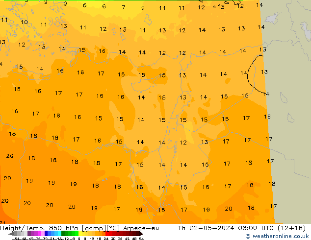 Height/Temp. 850 hPa Arpege-eu Th 02.05.2024 06 UTC