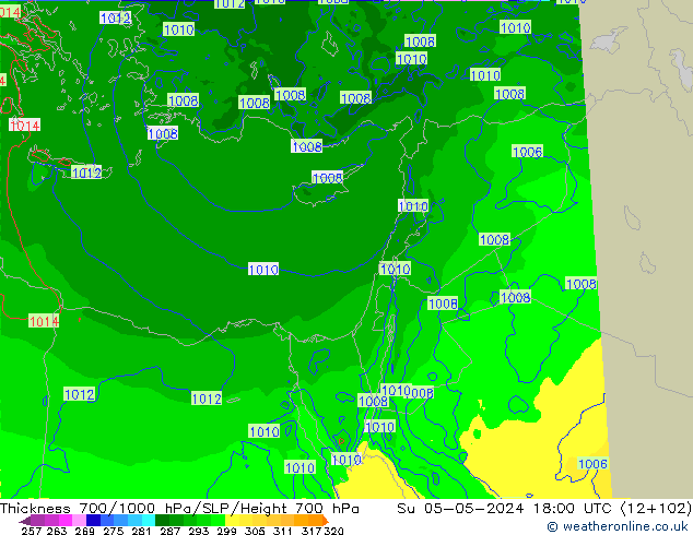 Thck 700-1000 hPa Arpege-eu Su 05.05.2024 18 UTC