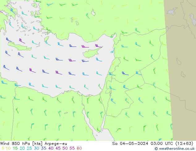 Wind 850 hPa Arpege-eu Sa 04.05.2024 03 UTC