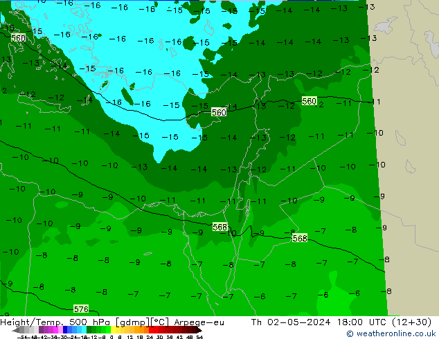 Height/Temp. 500 hPa Arpege-eu czw. 02.05.2024 18 UTC