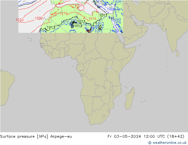 Pressione al suolo Arpege-eu ven 03.05.2024 12 UTC