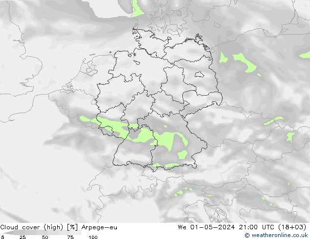 Wolken (hohe) Arpege-eu Mi 01.05.2024 21 UTC