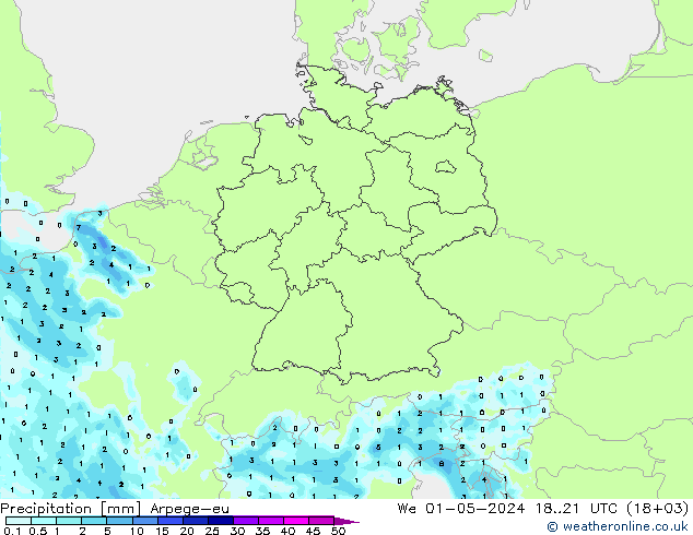 Precipitation Arpege-eu We 01.05.2024 21 UTC