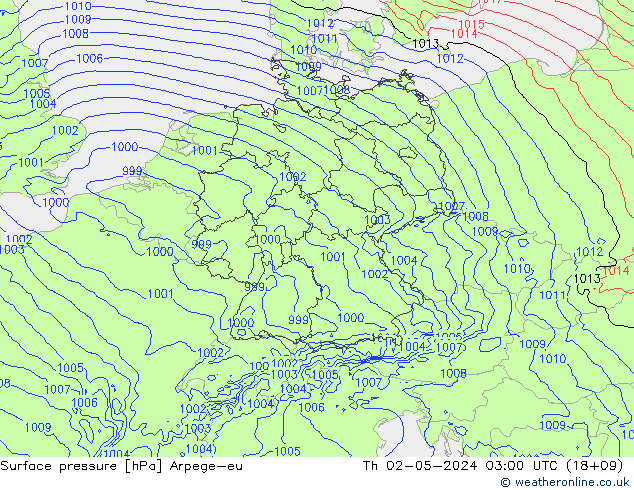 Surface pressure Arpege-eu Th 02.05.2024 03 UTC