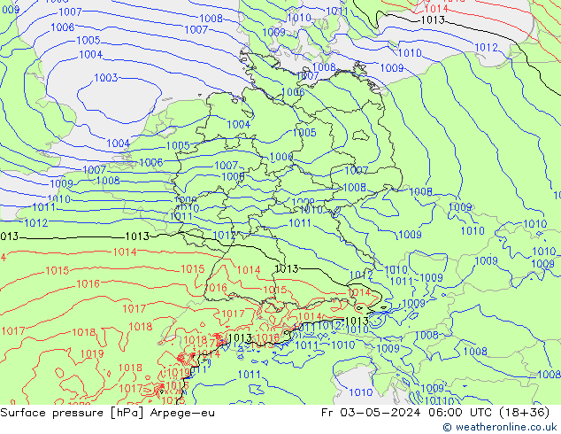 Pressione al suolo Arpege-eu ven 03.05.2024 06 UTC