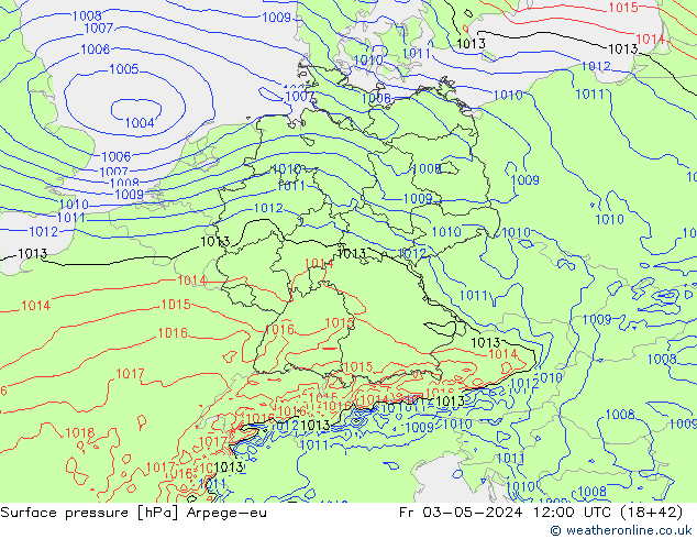 Pressione al suolo Arpege-eu ven 03.05.2024 12 UTC