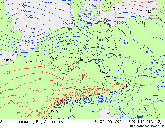 Atmosférický tlak Arpege-eu Pá 03.05.2024 12 UTC