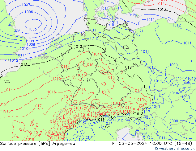 Luchtdruk (Grond) Arpege-eu vr 03.05.2024 18 UTC