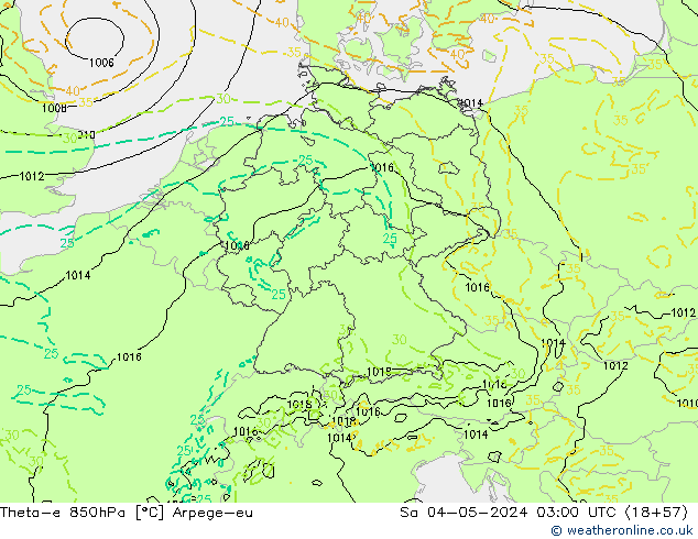 Theta-e 850hPa Arpege-eu sam 04.05.2024 03 UTC