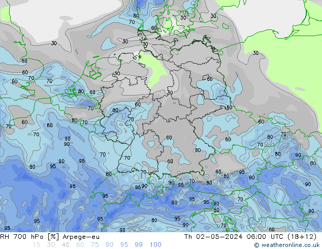 RH 700 hPa Arpege-eu Do 02.05.2024 06 UTC