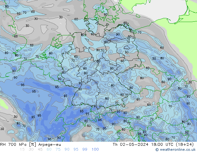 RH 700 hPa Arpege-eu Do 02.05.2024 18 UTC