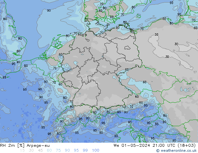 RH 2m Arpege-eu We 01.05.2024 21 UTC