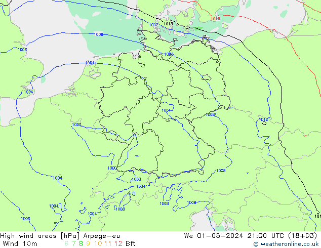 yüksek rüzgarlı alanlar Arpege-eu Çar 01.05.2024 21 UTC