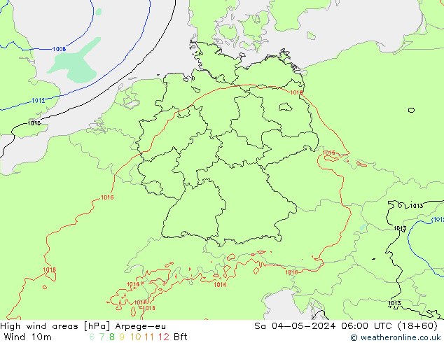 High wind areas Arpege-eu Sa 04.05.2024 06 UTC
