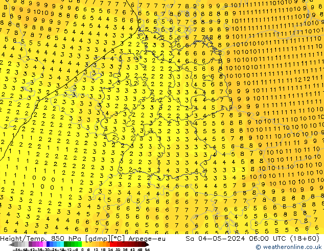 Height/Temp. 850 hPa Arpege-eu Sa 04.05.2024 06 UTC