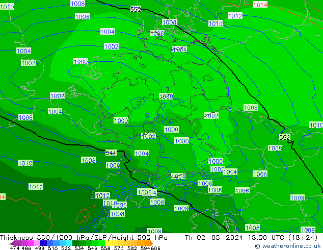 Thck 500-1000hPa Arpege-eu Th 02.05.2024 18 UTC