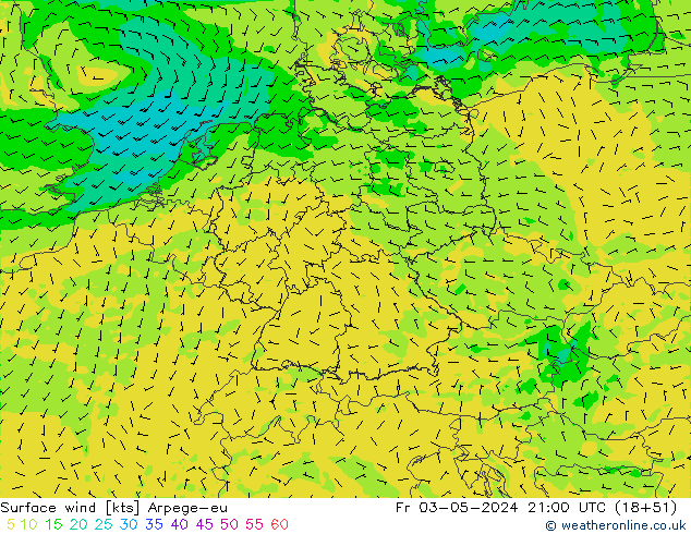 Surface wind Arpege-eu Pá 03.05.2024 21 UTC