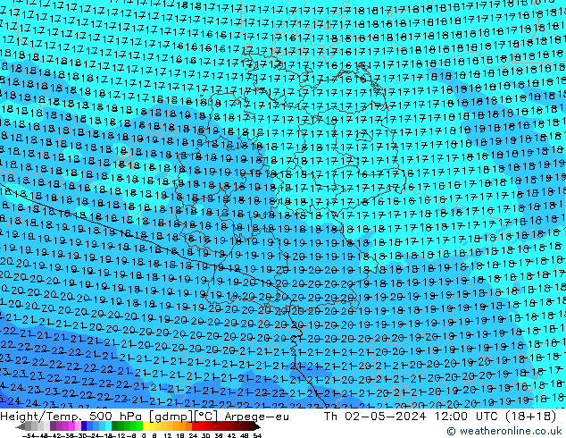 Height/Temp. 500 hPa Arpege-eu gio 02.05.2024 12 UTC