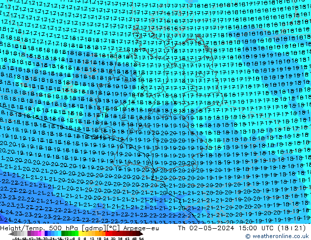 Height/Temp. 500 hPa Arpege-eu Th 02.05.2024 15 UTC