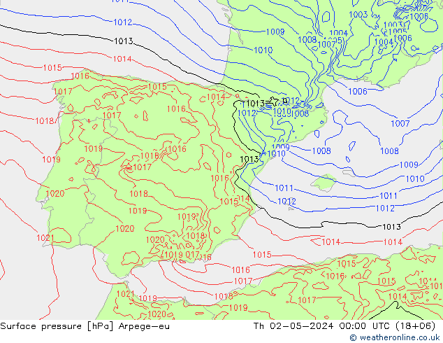 Surface pressure Arpege-eu Th 02.05.2024 00 UTC