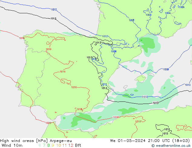 High wind areas Arpege-eu mié 01.05.2024 21 UTC