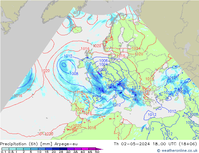 Precipitation (6h) Arpege-eu Th 02.05.2024 00 UTC