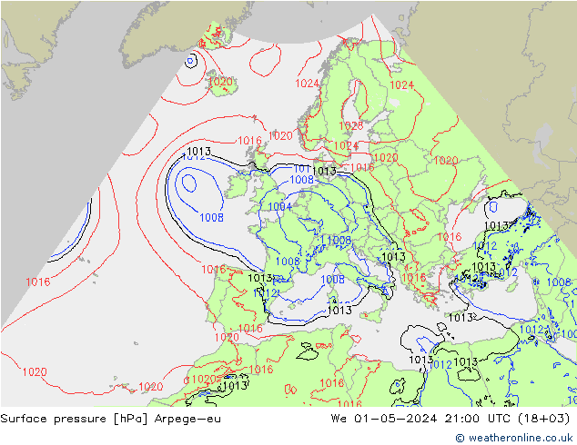 Surface pressure Arpege-eu We 01.05.2024 21 UTC