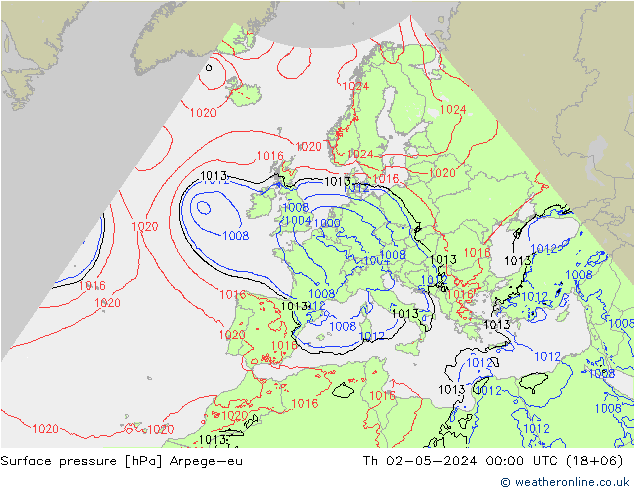 Surface pressure Arpege-eu Th 02.05.2024 00 UTC