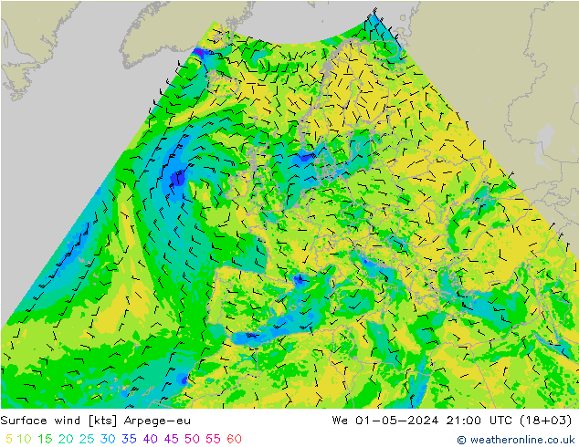 Surface wind Arpege-eu We 01.05.2024 21 UTC