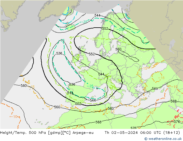 Height/Temp. 500 hPa Arpege-eu Do 02.05.2024 06 UTC