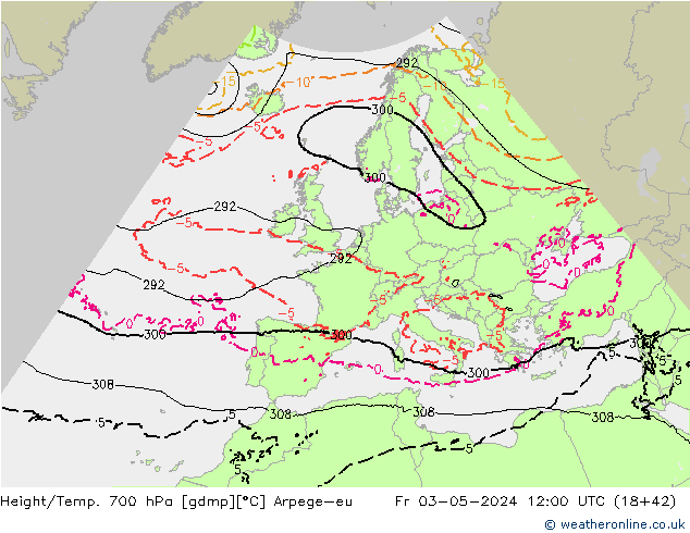 Geop./Temp. 700 hPa Arpege-eu vie 03.05.2024 12 UTC