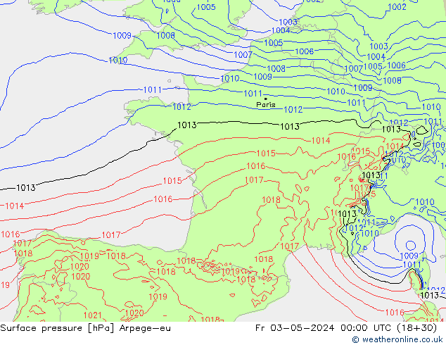 Surface pressure Arpege-eu Fr 03.05.2024 00 UTC