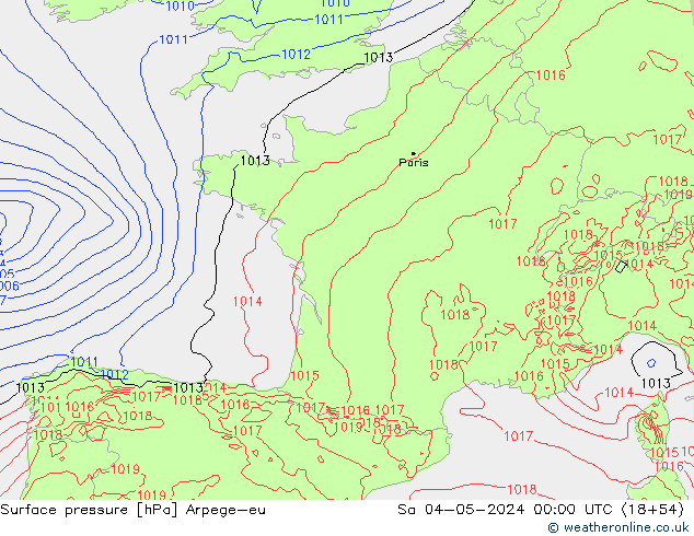 Pressione al suolo Arpege-eu sab 04.05.2024 00 UTC