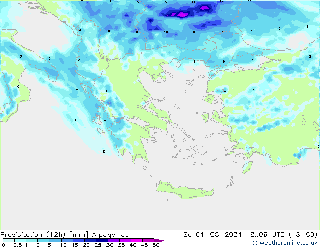 Precipitation (12h) Arpege-eu Sa 04.05.2024 06 UTC
